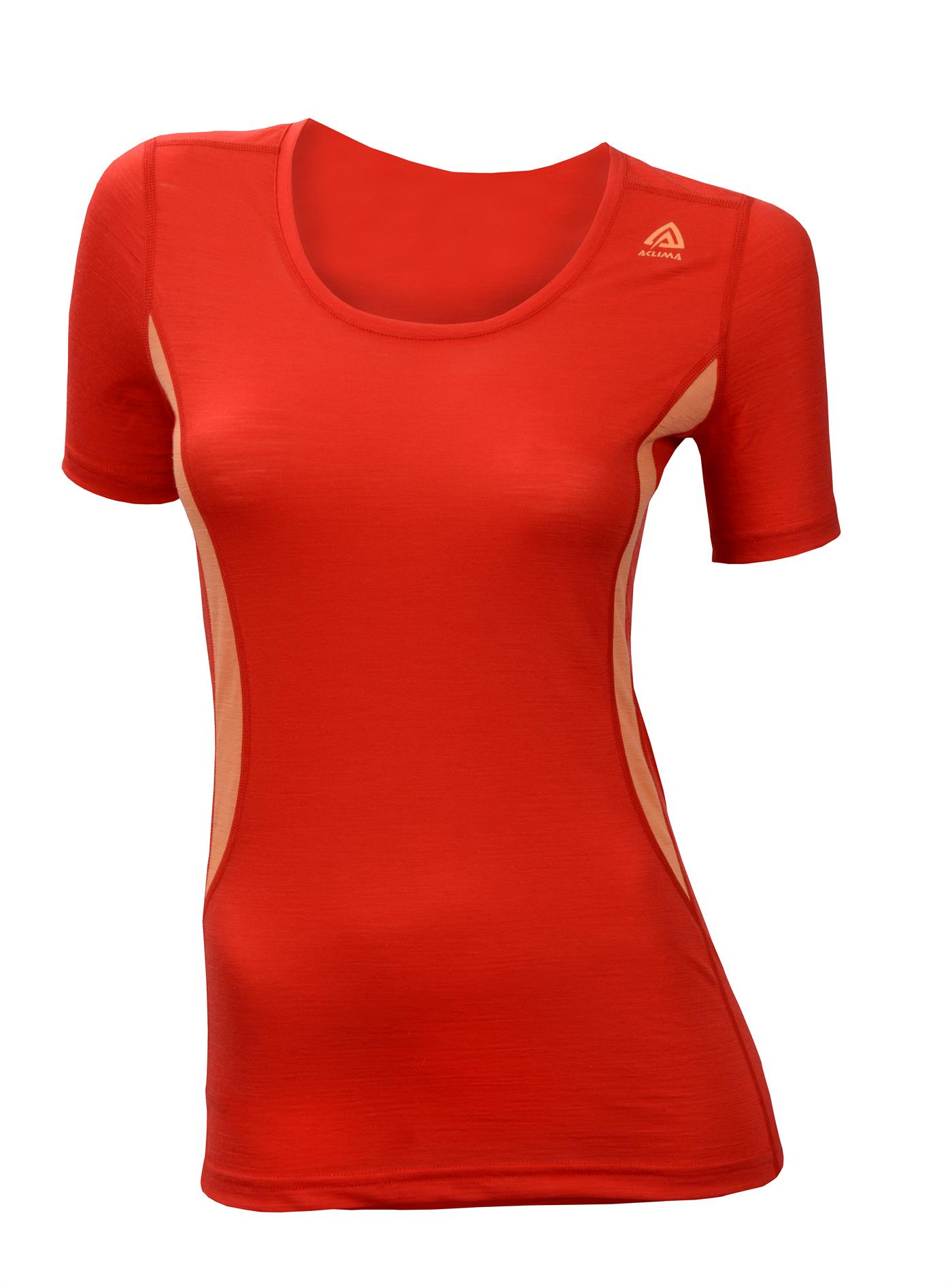 aclima lightwool t-shirt round neck dame - high risk red/muskmelon